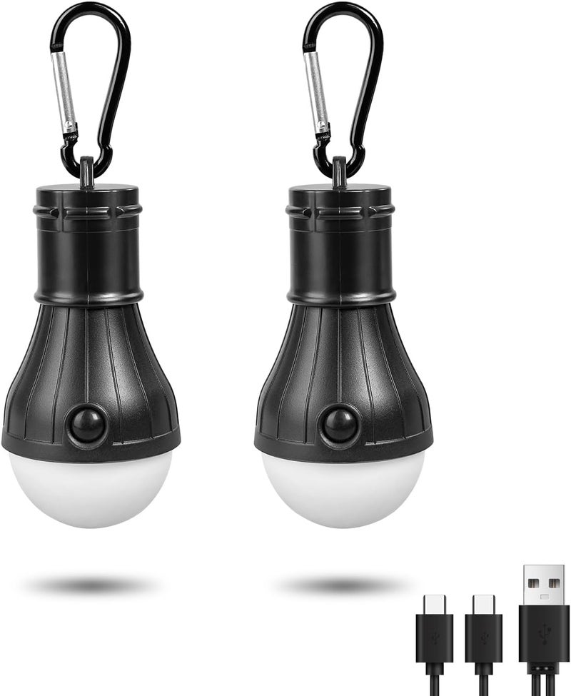 Jarxin Led Camping Lantern USB Rechargeable,Outdoor Tent Lights for Camping Hanging,Kids with Clip Hook Camping Flashlight (2 Packs Black) - Image 1